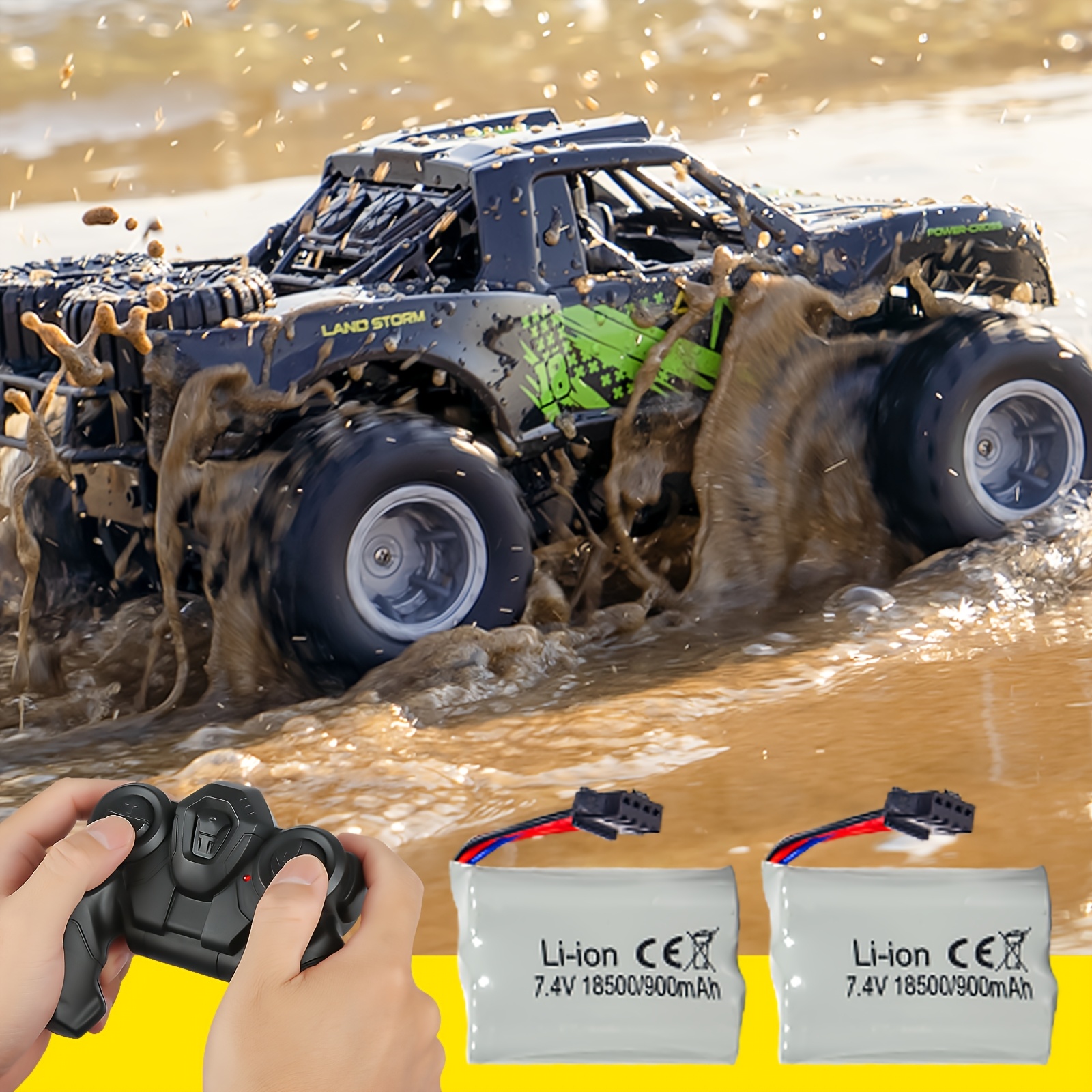 Amphibious RC Monster Truck - 1:16 Scale, 4WD Off-Road Capability,, Includes 2 Rechargeable Batteries, Durable Plastic Body, Ideal Gift for Boys Ages 4-7, Outdoor Play Vehicle|Sporty Design|Rechargeable Toy, NIHO TECH - Image 7