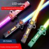 RGB Light Up Saber for Kids, USB Light Sword 16 Colors RGB Laser Sword with Gravity Sensor Sound Effect Flashing Lightsaber Toy 2in 1 Flashing Stick Space Sword Light Up Toys for Kids