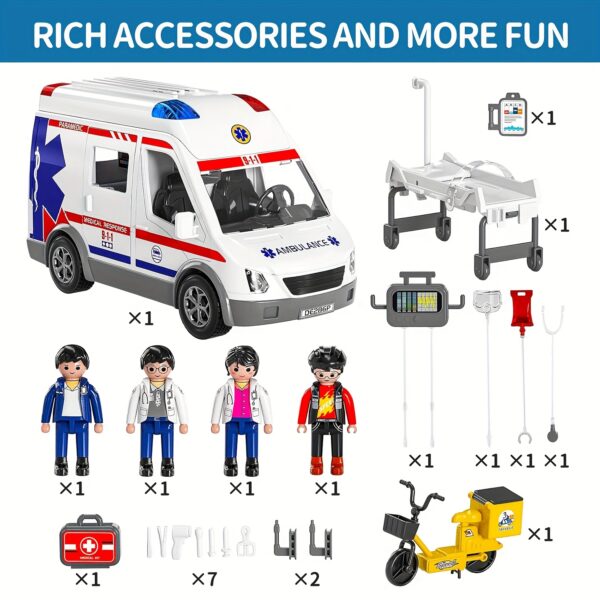 Ambulance Cars Toy For Kids 3 4 5 6 7 8 Years Old Friction Powered Truck With Light And Sound Emergency Vehicle Toy For Boys Girls Gifts For Age 3-12 Boys Girls Educational Toys For Children - Image 6