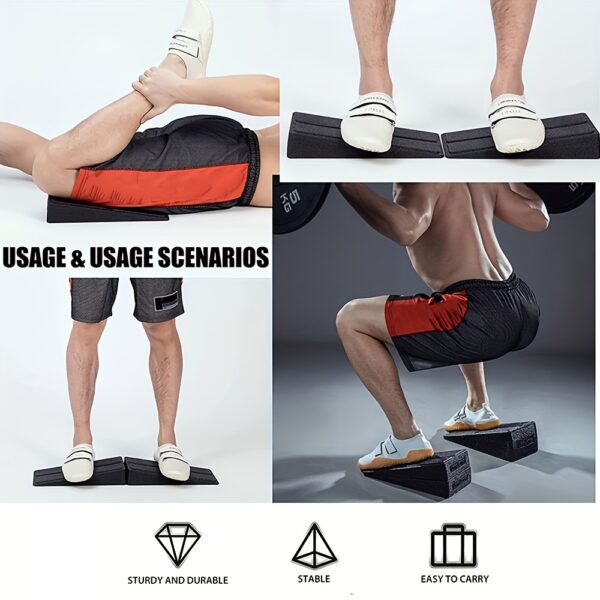 [3-Pack Squat Wedge Blocks] 3-Pack Squat Wedge Blocks - 12-Inch Universal Fit PP Material Leg Stretcher Foam Slant Boards for Squats, Calf Raises, Yoga, Knee Over Toe Workout Equipment - Black - Image 2