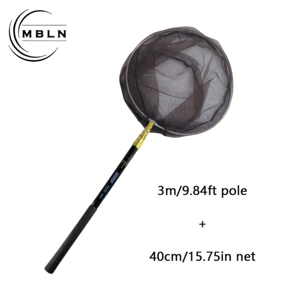 [Retractable Fishing Net] MBLN 3m Extra-Long Retractable Carbon Fiber Fishing Net | Durable Mesh & Comfortable Handle - Black & Yellow Design for Easy Fish Catching - Image 3