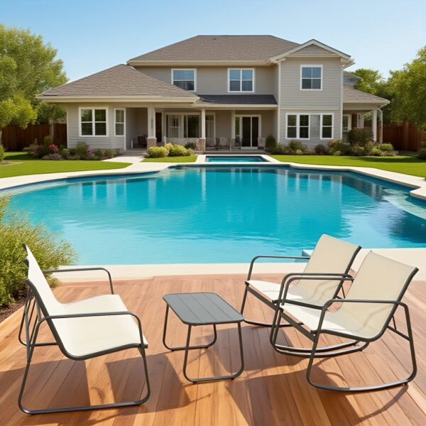 4pcs Outdoor Conversation Set, Outdoor Furniture Featuring Rocking Chairs And A Loveseat, Complete with A Coffee Table. Perfect for Gardens, Balconies, Pool Areas, Or Backyards. Made with Lightweight, Weather-resistant Textilene Fabric, - Image 5