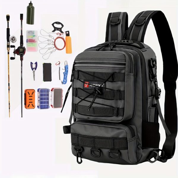 [Premium Fishing Backpack] Lightweight, Premium Moire 1pc Fishing Backpack with Rod Holder | Spacious Storage for Fishing Gear - Ideal for Camping and Hiking Enthusiasts - Image 10