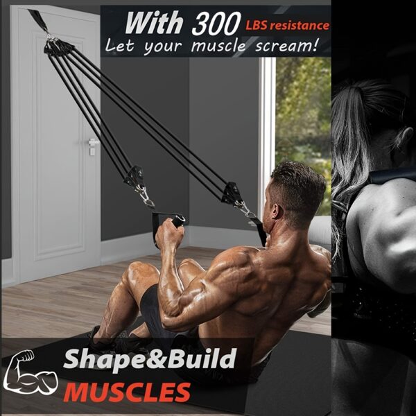 [Heavy Tension Workout Bar] 300lbs Anti-snap Heavy Tension Workout Bar Fitness Resistance Bands Set - Latex Fabric, Black Color, Pilates Yoga Pull Rope Exercise Training Expander Gym Equipment for Home Bodybuilding - Image 7