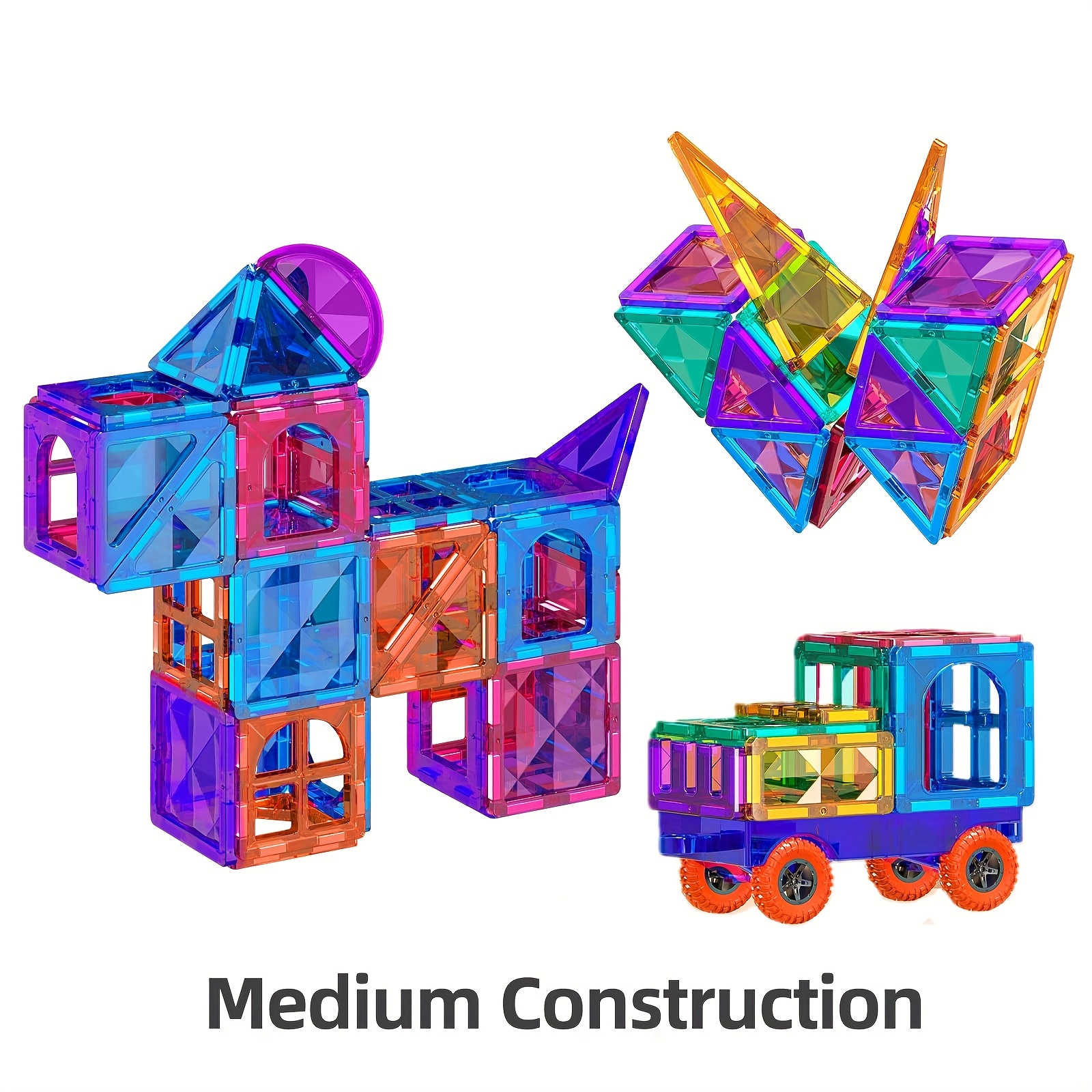 80pcs Deluxe Magnetic Tiles | 3D Diamond Magnet Tiles Building Blocks, Toys For 3 - 8 Years, STEM Preschool Kids Sensory Educational Toys | Gift For Boys Girls, Easter With One Cars Toy Set - Image 5