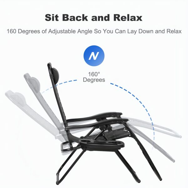 Zero Gravity Adjustable Relaxing Set Of 2 Chairs, With Cup Holder - Recliners For Patio, Lawn, Garden, And Beach - Image 8