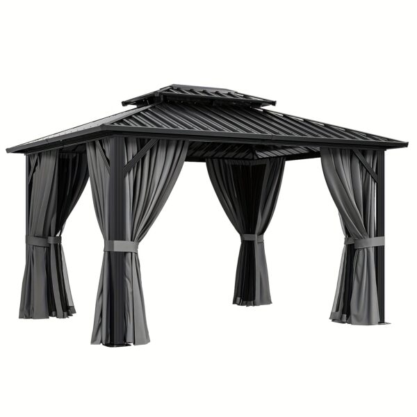 10'x12' Hardtop Gazebo with Aluminum Frame, Double Galvanized Steel Roof, Netting & Curtains, Outdoor Pavilion for Backyard, Patio & Deck - Image 3