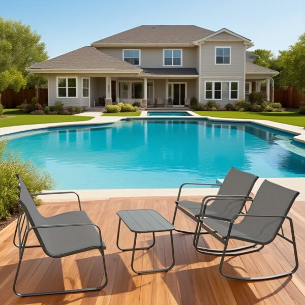 4pcs Outdoor Conversation Set, Outdoor Furniture Featuring Rocking Chairs And A Loveseat, Complete with A Coffee Table. Perfect for Gardens, Balconies, Pool Areas, Or Backyards. Made with Lightweight, Weather-resistant Textilene Fabric, - Image 3