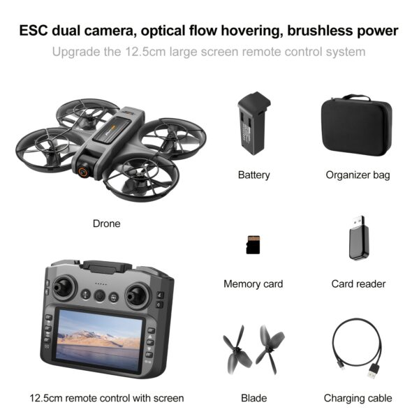5-Inch Large Screen Real-Time Viewing Remote Control Drone, 4K Dual Camera Foldable Quadcopter with Optical Flow & Hybrid Positioning, Brushless Motors, Auto Return, One-Key Takeoff, Outdoor Flying, Durable Construction - Image 3