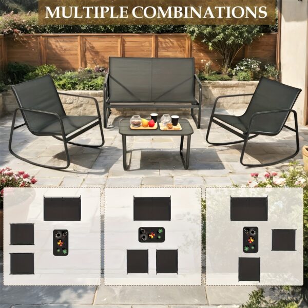 4pcs Outdoor Conversation Set, Outdoor Furniture Featuring Rocking Chairs And A Loveseat, Complete with A Coffee Table. Perfect for Gardens, Balconies, Pool Areas, Or Backyards. Made with Lightweight, Weather-resistant Textilene Fabric, - Image 7