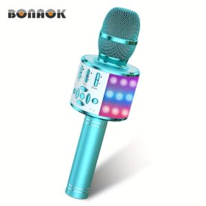 BONAOK, Kids Karaoke Microphone Machine, Wireless Microphone with LED Light, Portable Handheld Microphone, Birthday Toys for Boys And Girls, Valentine's Day Gift, Easter Basket Filler.