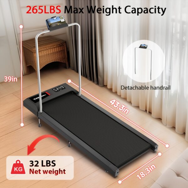 Walking Pad Treadmill With 10% Incline And Handle Bar, 265LBS Capacity, Easy To Install, LED Display, 3 In 1 Under Desk Treadmill With Remote Control, Detachable Handrail, Compatible With KINOMAP App - Image 5