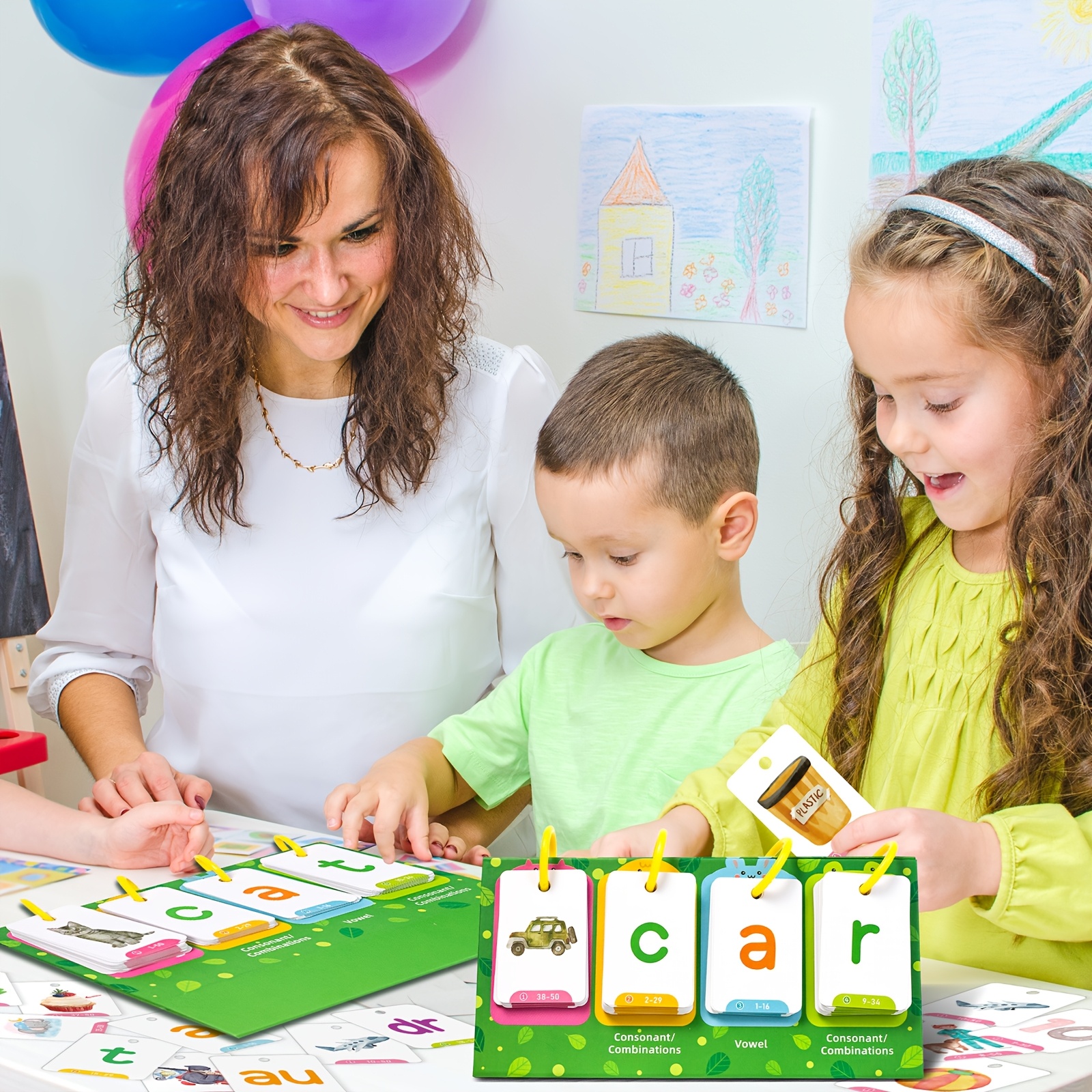 CVC Word Flip Charts Double-Sided Desktop Chart Card Set 129pcs - Interactive Spelling Game, Word Building Cards, Educational Spelling Toy, Literacy Learning Card, Classroom Educational Toys For Kids - Image 6