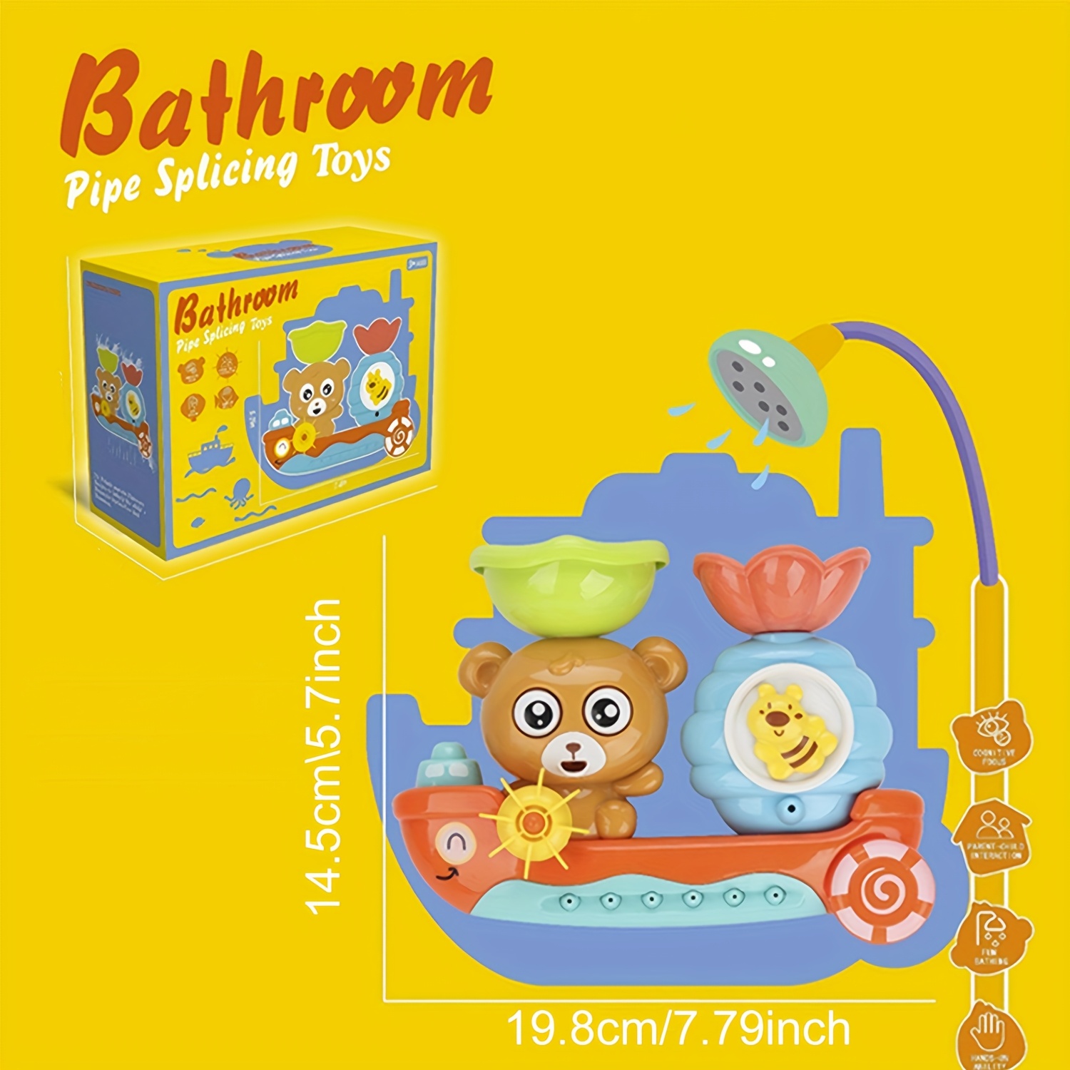 Baby Bath Toy with Two Strong Suction Cups, Kids Bathtub Water Play Bear Boat Toy for Boys and Girls, Ideal Gift for Infants and Toddlers Learning to Shower - Image 2