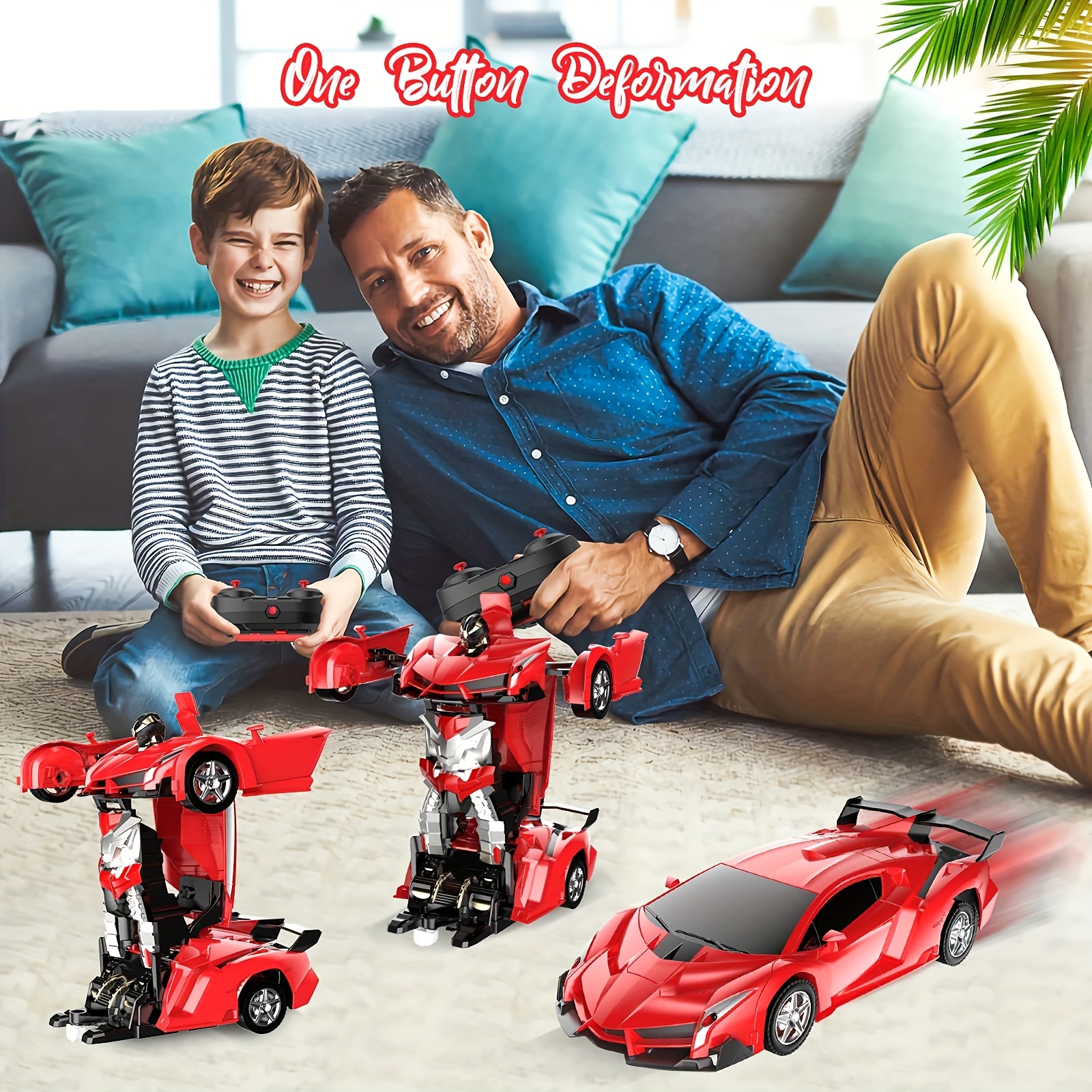 Red Transforming Robot Car With LED Headlights, 2.4Ghz Remote Control, 360° Rotating Drift, One-Button Deformation, Cool Flashing Lights, Durable ABS Plastic, Perfect Gift For Boys And Girls - Image 13