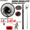 Carbon Fiber Fishing Hand Net with Telescopic Pole, 1.8-3.45m Portable Outdoor Fishing Tackle, Aluminum Alloy Landing Net for Anglers, Black