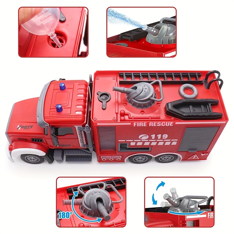 Remote Control Fire Truck, Water Cannon Fire Truck, RC Construction Truck Toys - 180° Spray Function, Auto Demonstration, with Battery, Birthday Gift for Boys And Girls Over 6-12 Years Old - Image 7