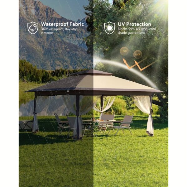 [12x12 Pop Up Gazebo] 12x12 Instant Pop Up Gazebo Canopy Tent | Netting, 4 Stanbags, Outdoor Shelter for Lawn, Garden, Backyard, Deck (Khaki + Dark Khaki) - Image 8