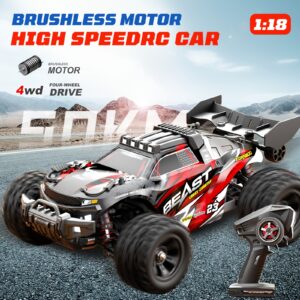1:18 Scale RC Beast Truck, 4WD, Brushless 37+ MPH Power, Dual Battery (Long Run), Adjustable LED Lights & Steering, Reinforced Metal Frame, Perfect Gift for Kids, Teens & RC Hobbyists, ZNLYRION, ZNLYRION