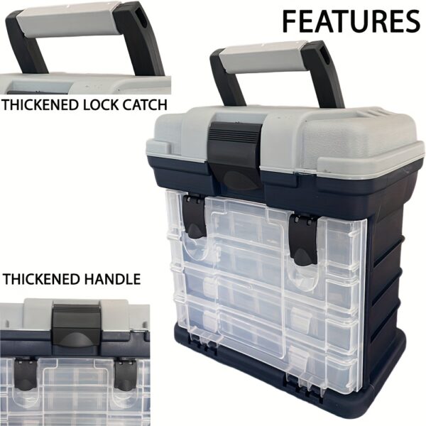 [Portable Fishing Tackle Box] 4-Tier Portable Fishing Tackle Box, Durable Polymer, Non-Waterproof, Multi-Compartment Organizer for Bait and Accessories, Gray (Bait Not Included), Outdoor Gear Storage, Fishing Tackle Box - Image 10