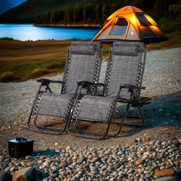 Zero Gravity Adjustable Relaxing Set Of 2 Chairs, With Cup Holder - Recliners For Patio, Lawn, Garden, And Beach - Image 19