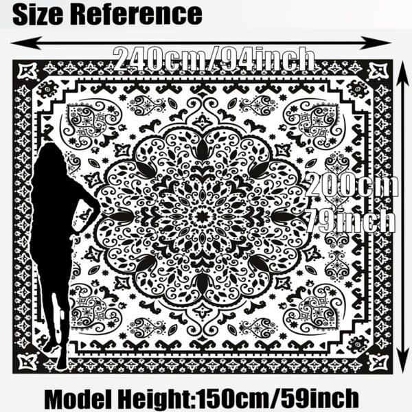 [Vintage Sunshade] Durable Polyester Digital Printed Outdoor Sunshade Canopy | Vintage Black And White Mandala Pattern, Washable, 150Gsm, Four Fixing Ropes, Suitable for Gardens, Camping, And Beaches - Image 5
