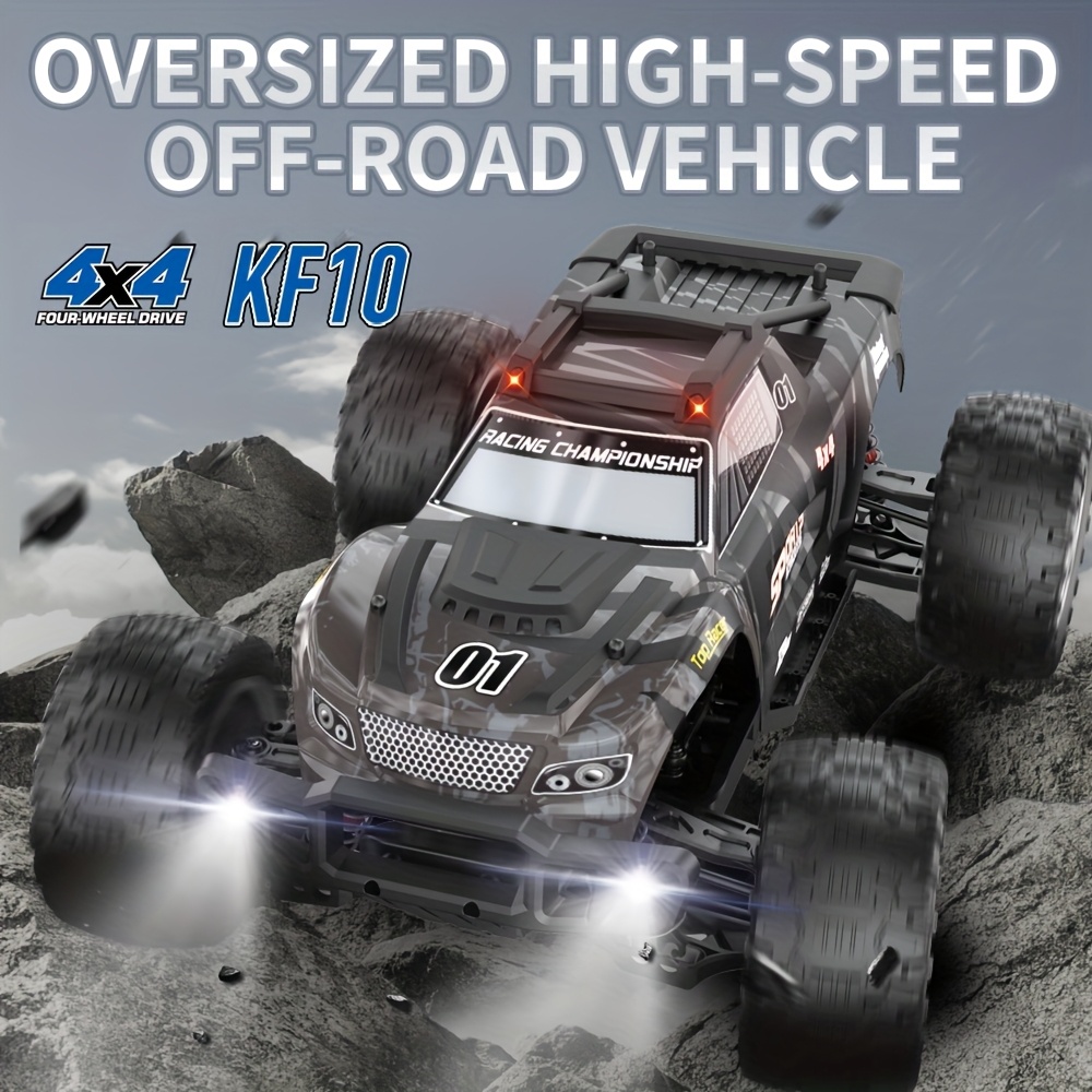 FUUY KF10 1:10 RC Off-Road Vehicle with 4x4 Four-Wheel Drive, High-Speed 2.4GHz Wireless, USB Rechargeable & 2 Lithium Batteries - Durable Plastic Remote Control Car for Outdoor Racing, Mud Terrain, Rock Climbing, RC Car, Mud Terrain Vehicle, Sleek Vehicle Design, Sturdy Construction