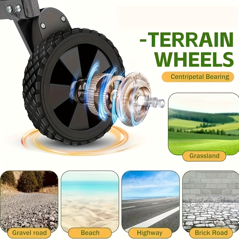 Upgraded 360° All-terrain Heavy-duty Folding Sports Transporter with Adjustable Handle And Cup Holder, Suitable for Gift Packaging for Camping, Beach Travel, Family Picnic, Gardening And Other Scenarios-Wagon Cart - Image 7