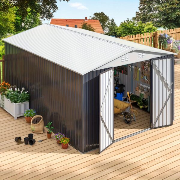 [Black Metal Storage Shed] 10 x 14ft Black Metal Outdoor Storage Shed - Durable & Weatherproof Tool Shed for Backyard, Garden, or Patio - Ample Storage & Perfect Gift for Boyfriend or Husband - Image 5