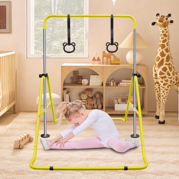 Adjustable Height Kids Monkey Bars with Bear Rings - Foldable Multifunctional Gymnastics Bar for Strength & Balance Training, Heavy-Duty Steel Home Gym Equipment with Non-Slip Base & 110 lbs Capacity, Space-Saving Design for Toddlers & Children (Purple/Green/Blue), Indoor Playset, Playful Design, Sturdy Construction - Image 10