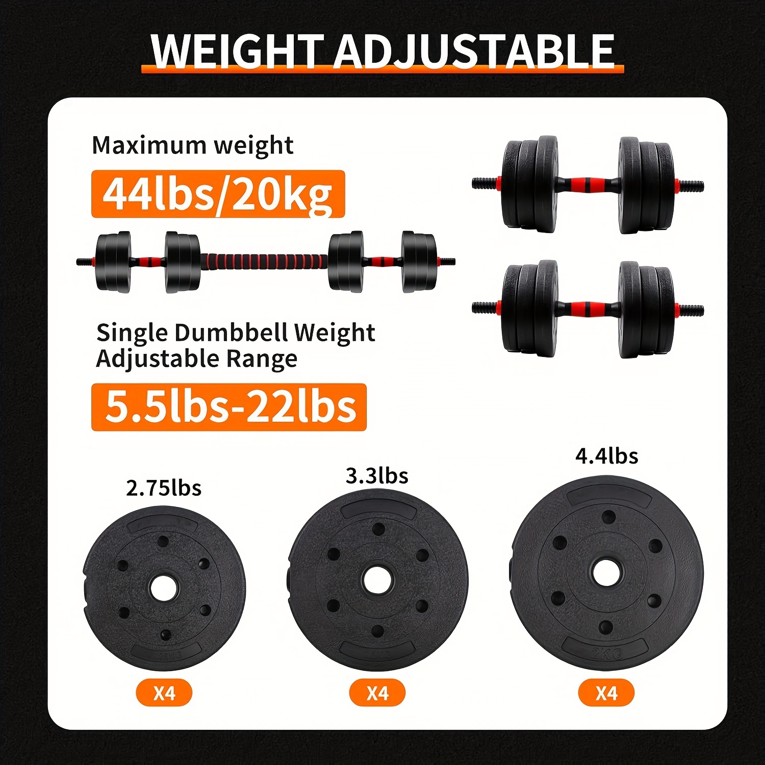 Quick Adjustable 44LBS Dumbbell Set, Free Weights Dumbbells, 3 In1 Weight Set, Space-Saving Home Gym Equipment, Ideal For Full Body Workouts, Strength Training, And Fitness For Men & Women