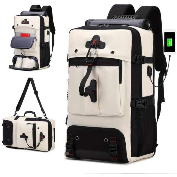[Durable Hiking Backpack] Durable 50L High-Capacity Hiking Backpack with Shoe Compartment | USB-Powered, Adjustable Straps - Ideal for Outdoor Camping, Back-to-School Season, Backpack for Travel - Image 10