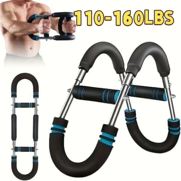 U-Shaped Multifunctional Adjustable Arm Strength Trainer, Triceps and Chest Fitness Equipment with 2-Level Spring Resistance Bands, Detachable Design, Comfort Grip, 60-100 lbs Home Gym Gear - Image 5