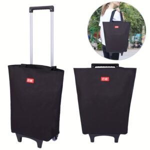 pc Black Shopping Cart - Portable & Lightweight Trolley with Durable Oxford Cloth & Aluminum Frame for Groceries, Moving Freight, Camping Essentials - Leak-Proof, Easy-Fold Design - Ideal Gift for Mother's Day, Birthdays, Valentine's, Foldable Shopping Cart,Reusable Grocery Bags