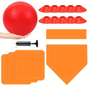 16pcs Kickball Set with 10" Playground Ball, 5 Rubber Bases, Pump & Foul Line Cones - Perfect for School, Backyard Games, Camps & Picnics