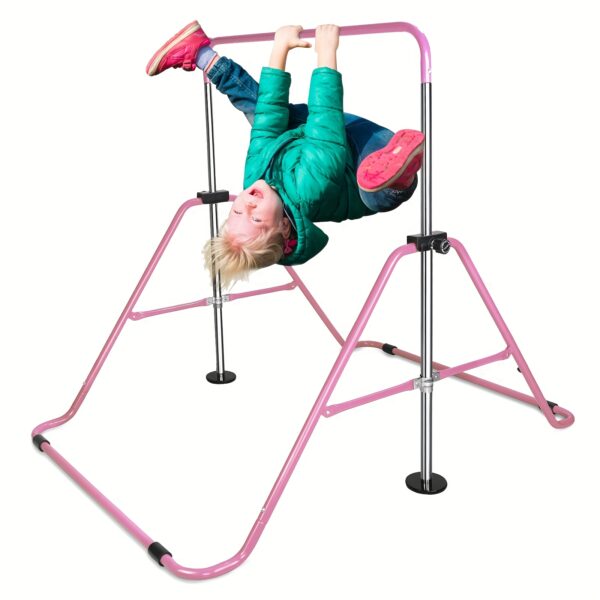 Adjustable Height Kids Monkey Bars with Bear Rings - Foldable Multifunctional Gymnastics Bar for Strength & Balance Training, Heavy-Duty Steel Home Gym Equipment with Non-Slip Base & 110 lbs Capacity, Space-Saving Design for Toddlers & Children (Purple/Green/Blue), Indoor Playset, Playful Design, Sturdy Construction - Image 9