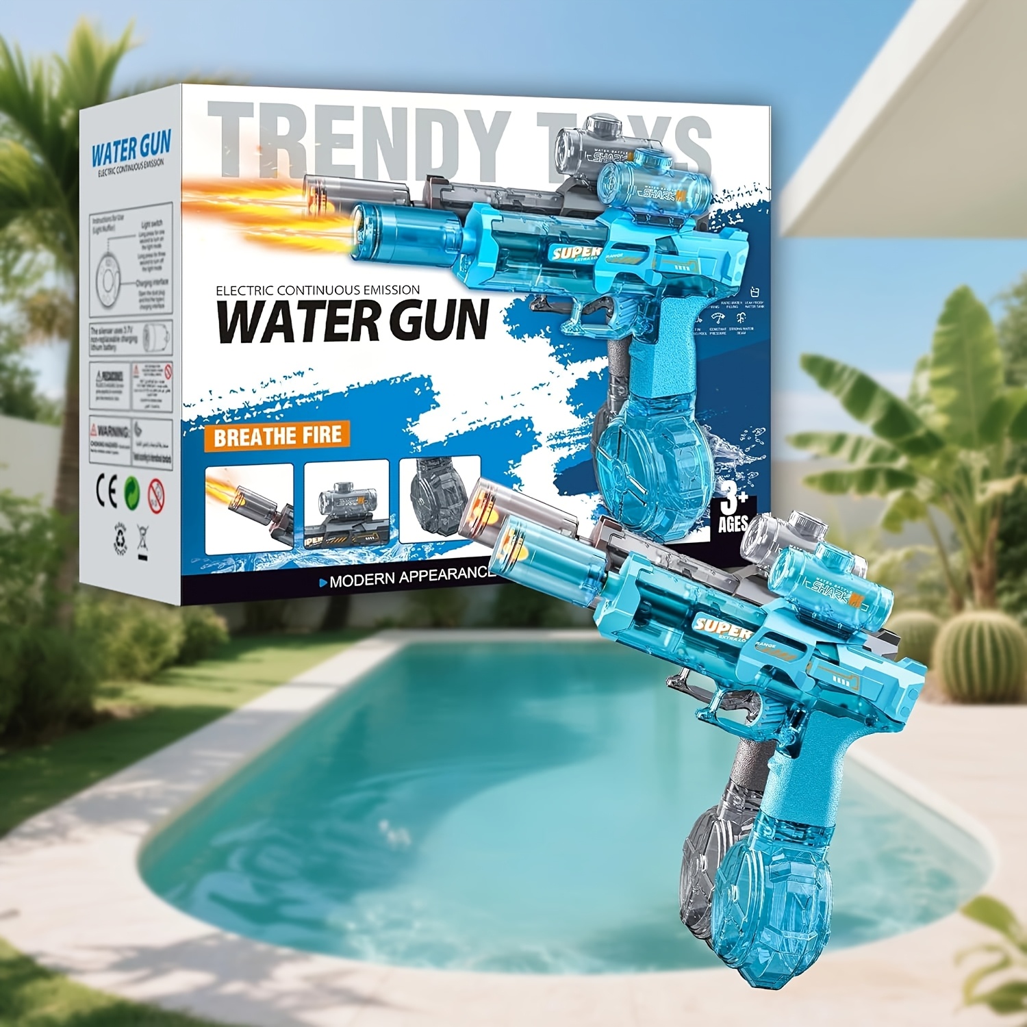 2pcs Electric Water Gun With Realistic Flame Mouth I Ultimate Battle Blaster I LED Flame I Summer Party Toy I Game Toy I Boys And Girls Gift Festival Gift I Birthday Gift - Image 8