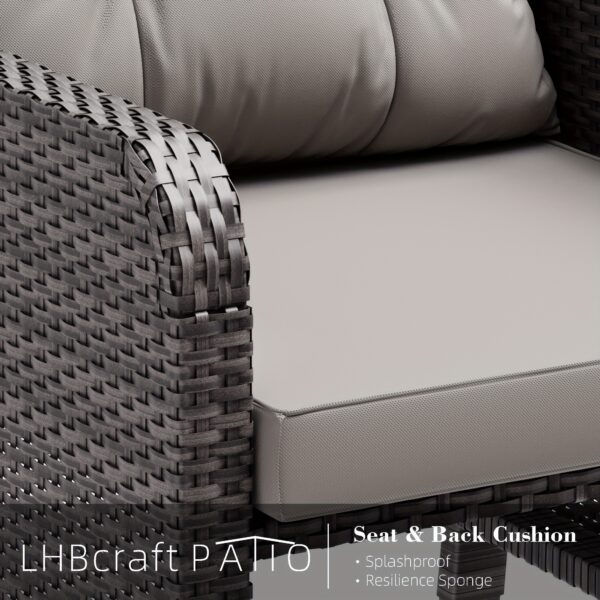 [Outdoor Lounge Chairs] 5pcs PE Wicker Rattan Patio Conversation Set | Balcony Furniture with Soft Cushions, 2 Ottoman, Glass Table for Porch - Image 10