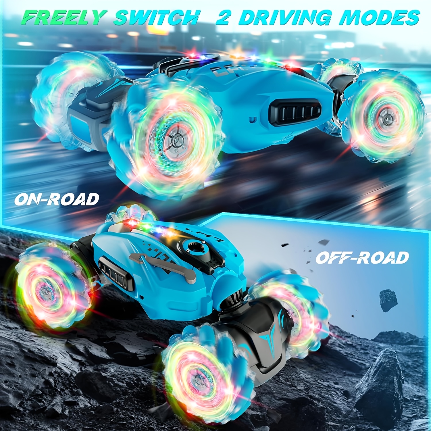 Remote Control Stunt Car With Gesture Control, Double-Sided Driving Toy With 360° Rotation, Large 4WD Remote Control Car, Great For Holiday Christmas Birthday Gifts, All-Terrain Remote Control Car With Spraying Function (Blue)