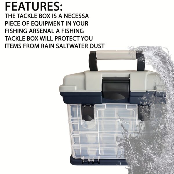 [Portable Fishing Tackle Box] 4-Tier Portable Fishing Tackle Box, Durable Polymer, Non-Waterproof, Multi-Compartment Organizer for Bait and Accessories, Gray (Bait Not Included), Outdoor Gear Storage, Fishing Tackle Box - Image 7