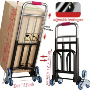 Portable Heavy-Duty 1pc Hand Truck with Wheels - Foldable Stair Climbing Design, Adjustable Buckle Gear for Easy Lifting & Carrying, Ideal for Moving and Shopping, Iron Construction, 26.7" Height, 13.8" Width, 11.8" Depth