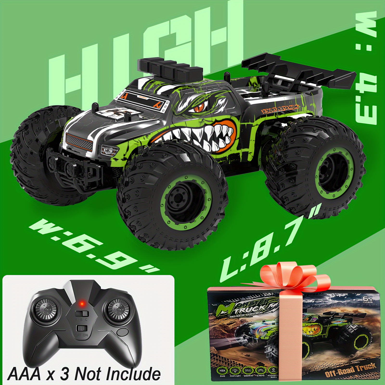 Remote Control Car, Rc Cars For Boys 2.4Ghz Rc Truck Toys With Headlights And Car Body Lights, 20 KM/H Off Road Remote Control Monster Truck, Ideal Gift For Kids, Dual Batteries With Screwdriver - Image 7