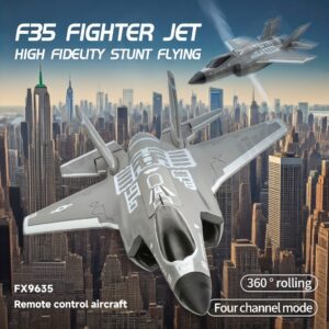 JIKEFUN F35 Fighter Jet RC Plane FX9635 4CH Remote Control Airplane High Brushless Stunt Flying Glider Model Toys For Adults Gift With 2 Batteries