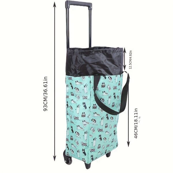 [Foldable Lightweight Trolley Shopping Cart] Multi-Functional Trolley Shopping Cart with Insulation Layer - Durable Metal Frame, Rolling Plastic Wheels, Foldable and Lightweight for Easy Travel, Drawstring Closure, Built-In Pockets, No Electricity Needed - Image 7