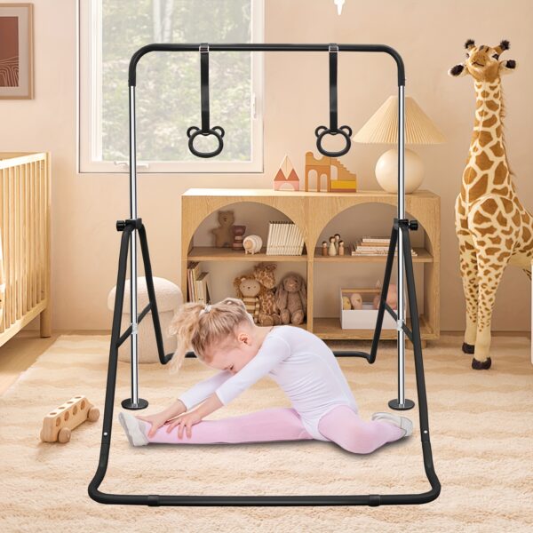 Adjustable Height Kids Monkey Bars with Bear Rings - Foldable Multifunctional Gymnastics Bar for Strength & Balance Training, Heavy-Duty Steel Home Gym Equipment with Non-Slip Base & 110 lbs Capacity, Space-Saving Design for Toddlers & Children (Purple/Green/Blue), Indoor Playset, Playful Design, Sturdy Construction - Image 6