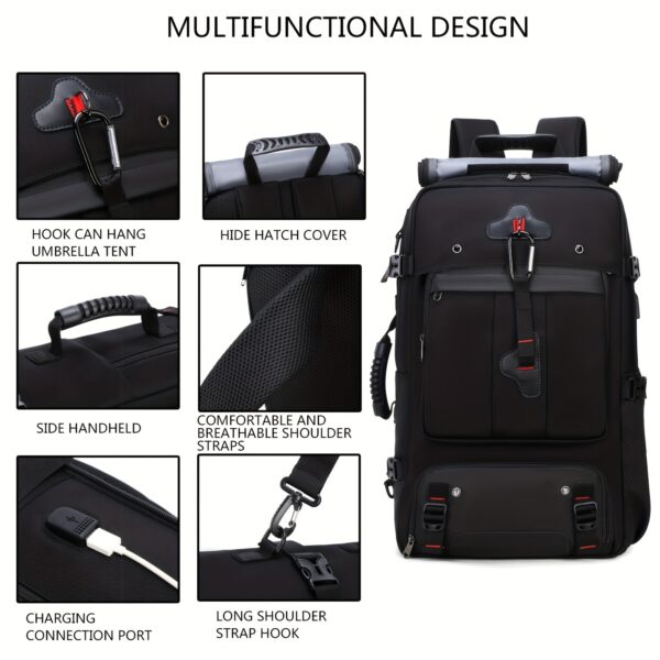 [Durable Hiking Backpack] Durable 50L High-Capacity Hiking Backpack with Shoe Compartment | USB-Powered, Adjustable Straps - Ideal for Outdoor Camping, Back-to-School Season, Backpack for Travel - Image 9