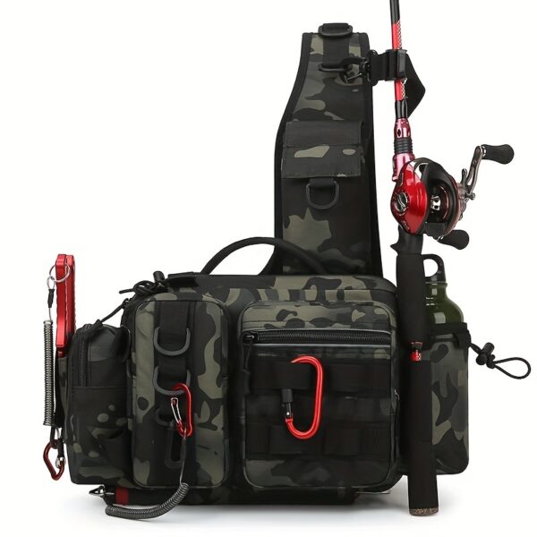 [Camouflage Fishing Backpack] Camouflage Multi-Functional Fishing Backpack | Nylon Fishing Tackle Box Bag with Adjustable Strap, Suitable for Fishing, Hiking, Camping - Single Shoulder Crossbody Tactical Bags with Lace-Up Detail