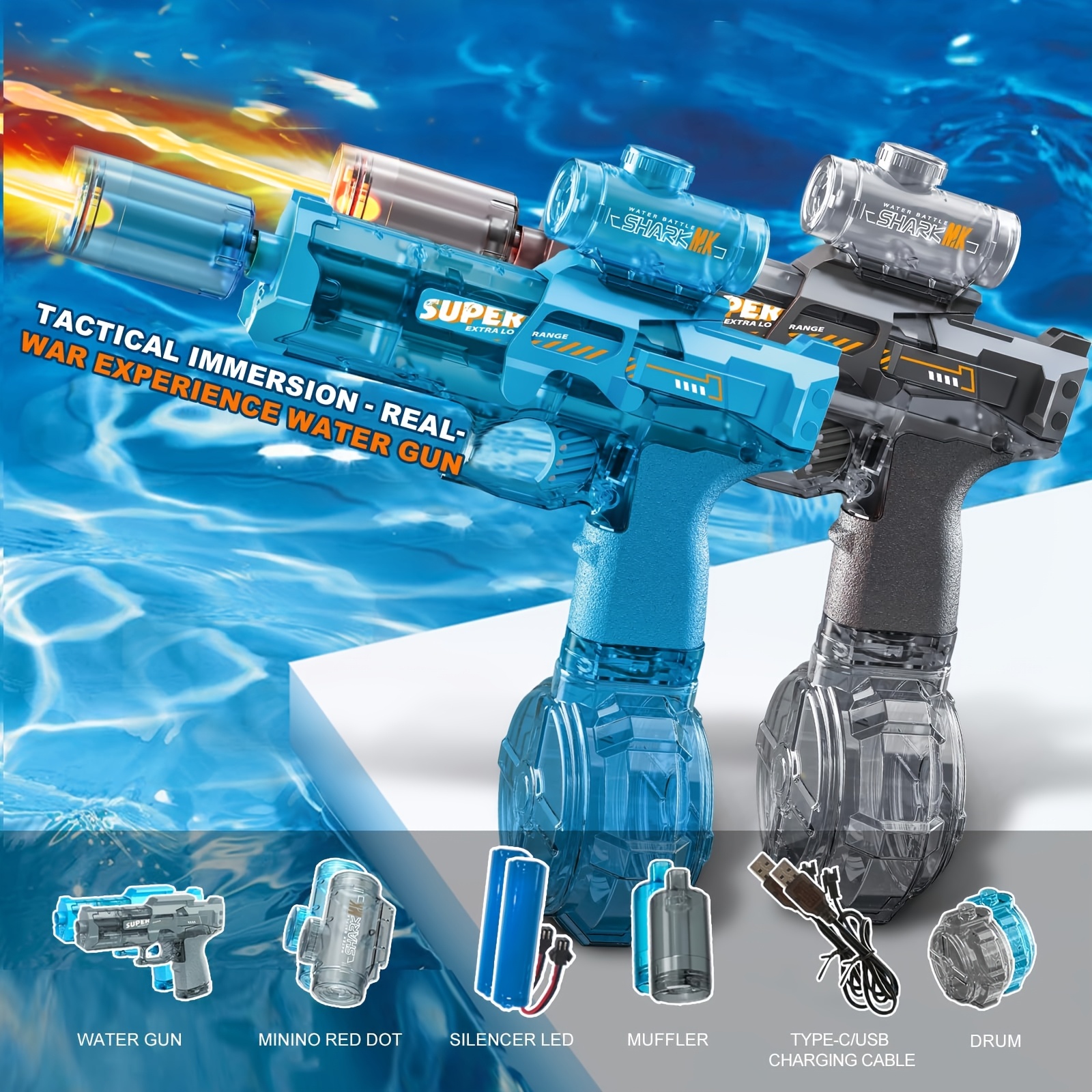 2pcs Electric Water Gun With Realistic Flame Mouth I Ultimate Battle Blaster I LED Flame I Summer Party Toy I Game Toy I Boys And Girls Gift Festival Gift I Birthday Gift - Image 2