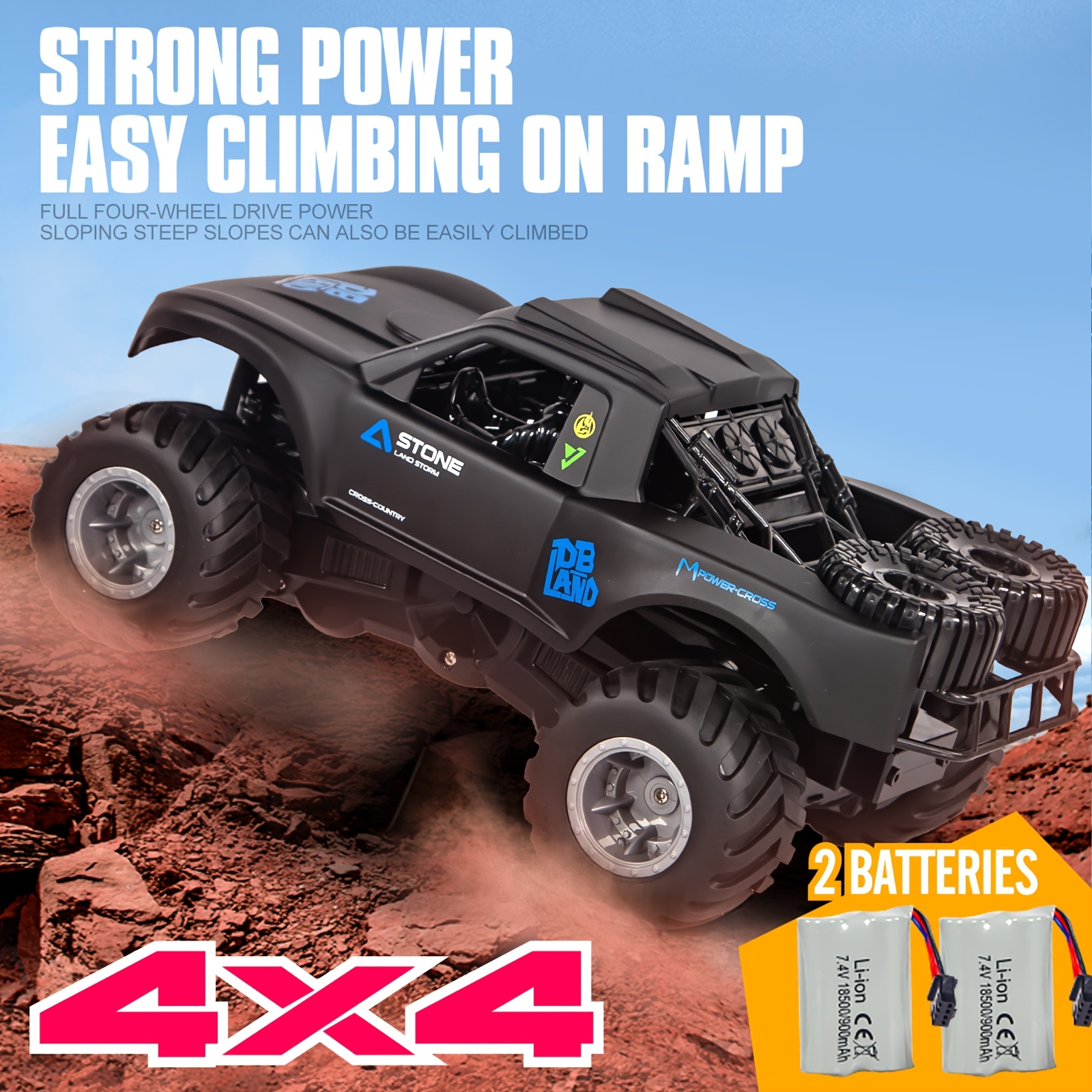 Remote Control Cars For Boys, Rc Truck 4x4, 1:16 Scale, Off-Road Truck With Two Rechargeable Batteries, High Speed Vehicle. - Image 8
