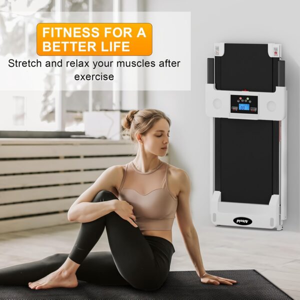 [Portable Treadmill] 1pc Portable Treadmill | LED Touch Screen, 3.0HP Motor, 300+ lbs Capacity - Under Desk Design, No Assembly Required, Aluminum Frame for Home Gym/Office Use, White/Black, Treadmills for Home Exercise - Image 5